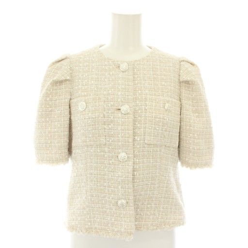 セルフォード CELFORD 22AW スーツ セットアップ 上下 ファンシーツイード半袖ジャケット ショートパンツ フリンジ ラメ 36 ベージュ YT