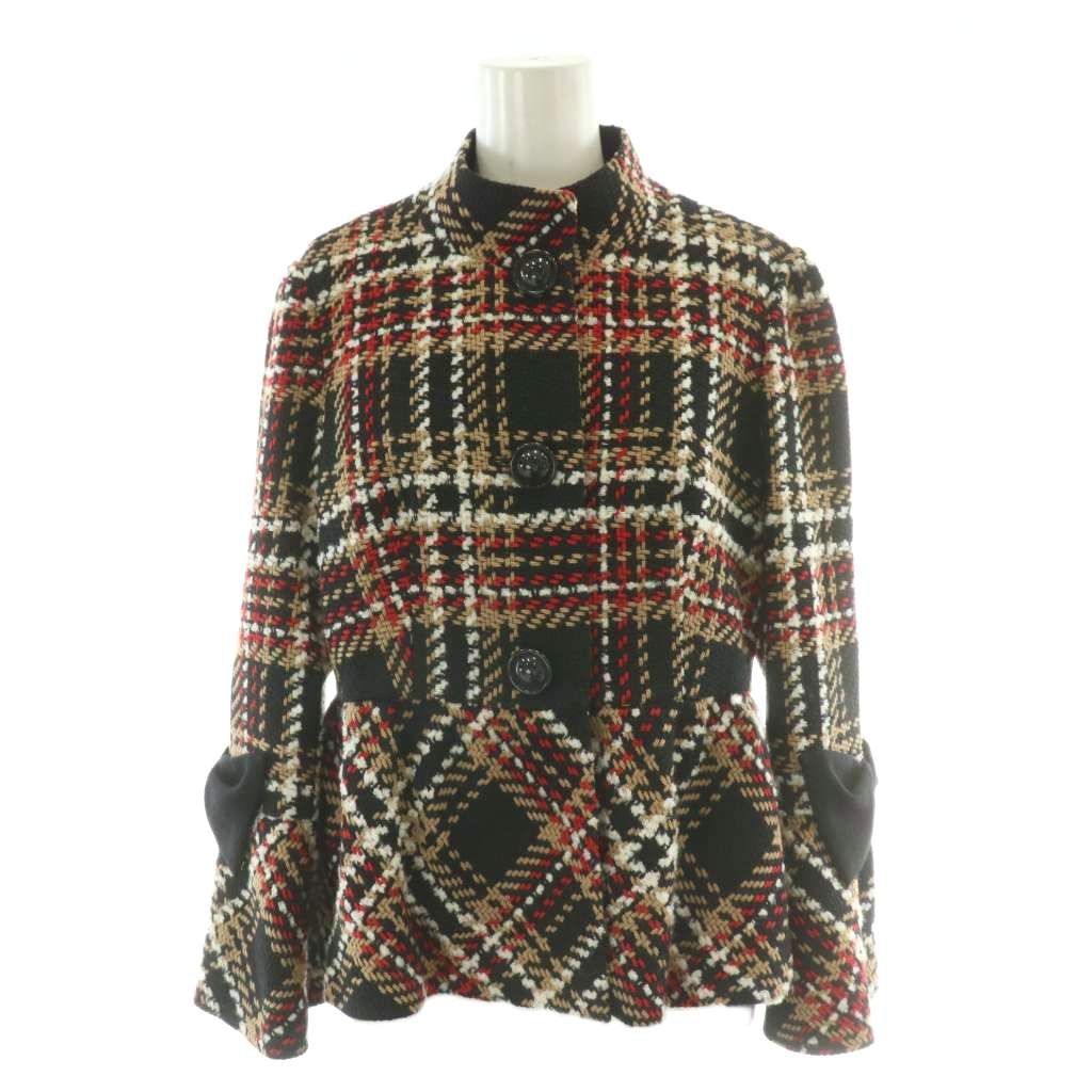 エムズグレイシー M S GRACY ツイードジャケット チェック アウター 40 黒 ブラック 赤 レッド 白 ベージュ NF-114605 YM