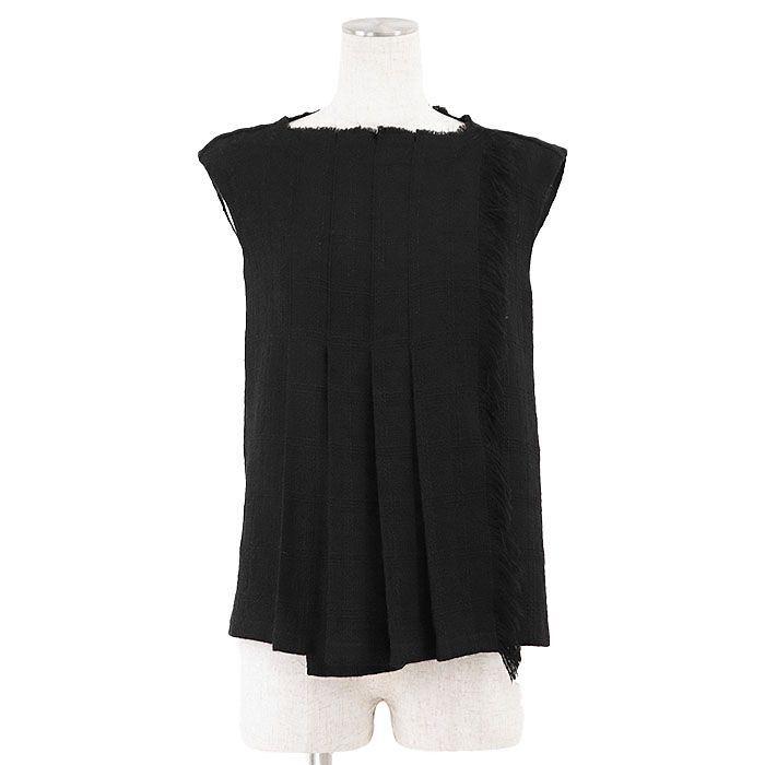 CHANEL シャネル ジレ P46324 ツイード ウール100％ カットオフ フリンジ プリーツ ノースリーブ ベスト トップス レディース サイズ 36 ブラック 黒 イタリア製 カール ラガーフェルド期