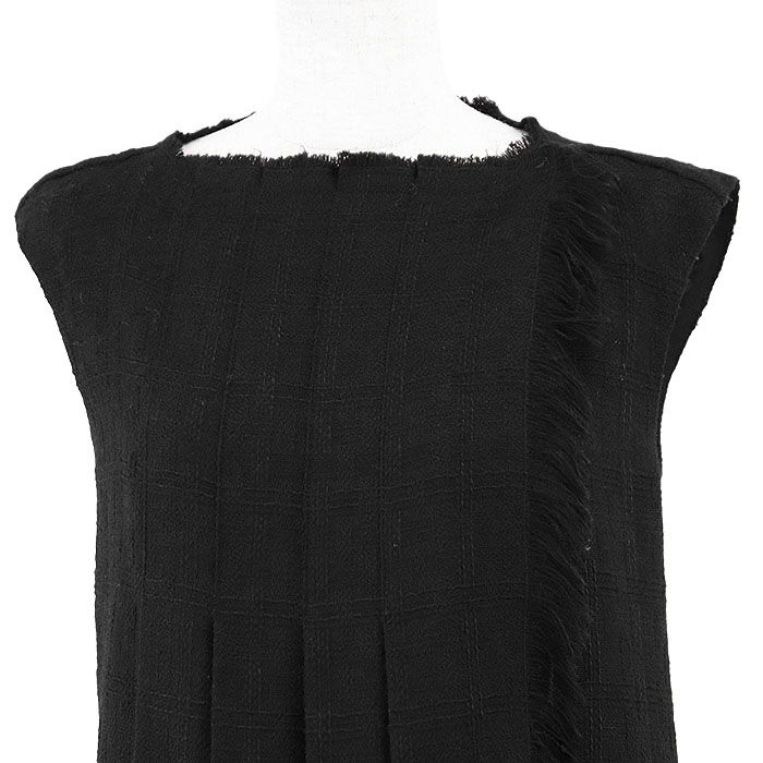 CHANEL シャネル ジレ P46324 ツイード ウール100％ カットオフ フリンジ プリーツ ノースリーブ ベスト トップス レディース サイズ 36 ブラック 黒 イタリア製 カール ラガーフェルド期