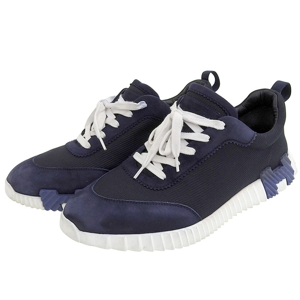 HERMES エルメス バウンシング スエード×メッシュ Hロゴ ローカットスニーカー シューズ メンズ ネイビー 28.0cm 43 1 2