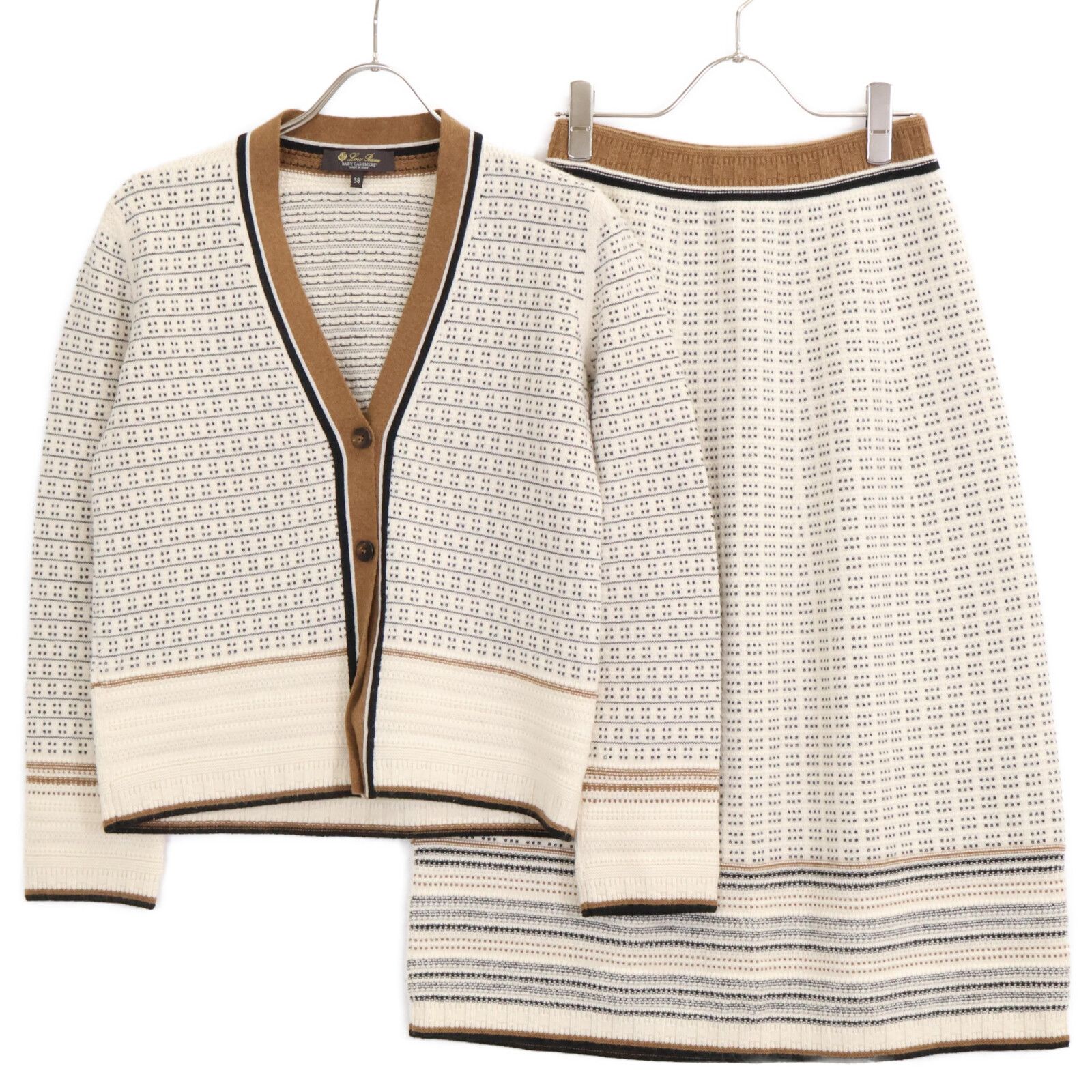 Loro Piana ロロピアーナ MAI8181 総柄 ベビーカシミヤ100％ ニットカーディガン スカート ジャケット38 スカートS