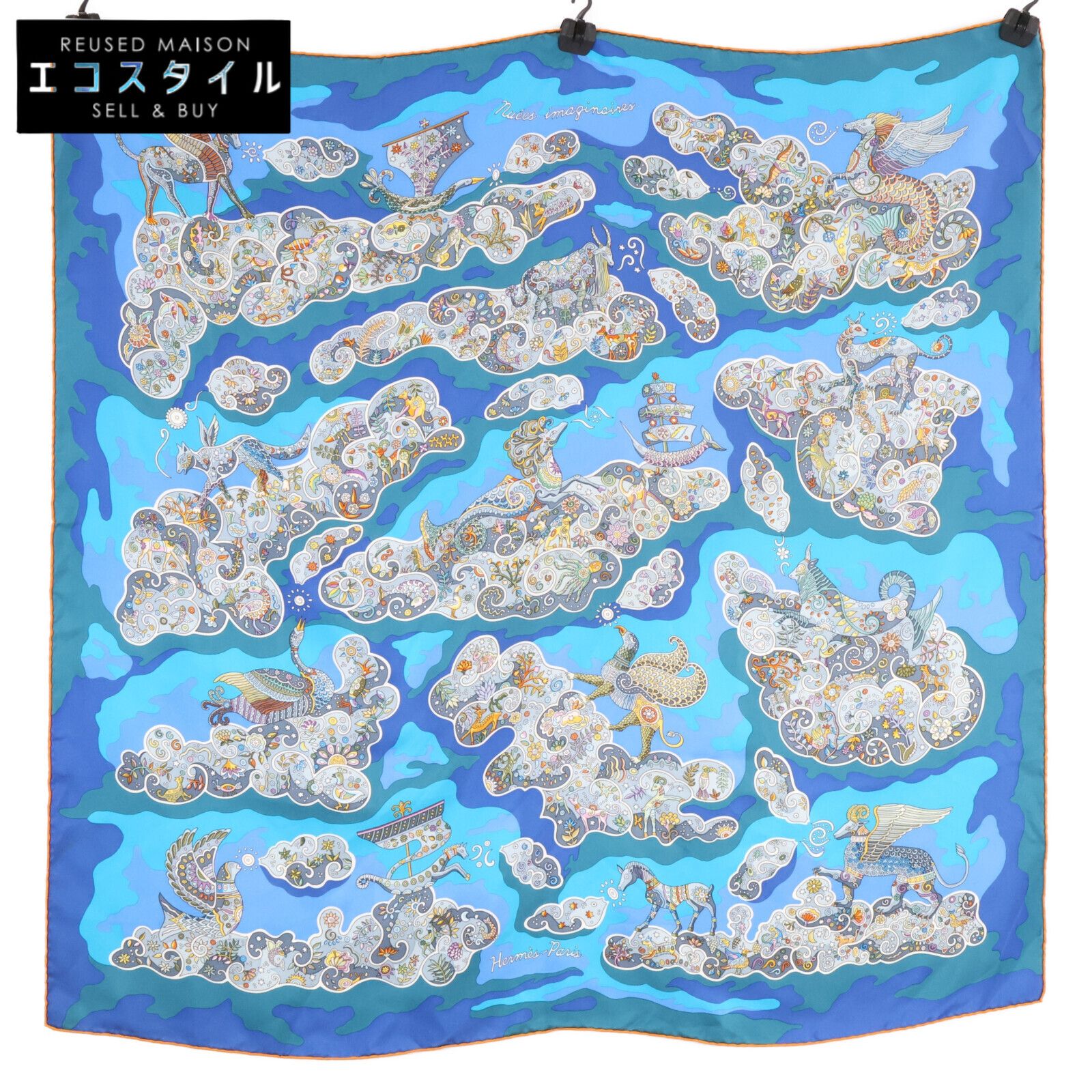 HERMES エルメス nuees imaginaires 夢を乗せた雲 シルク カレ90