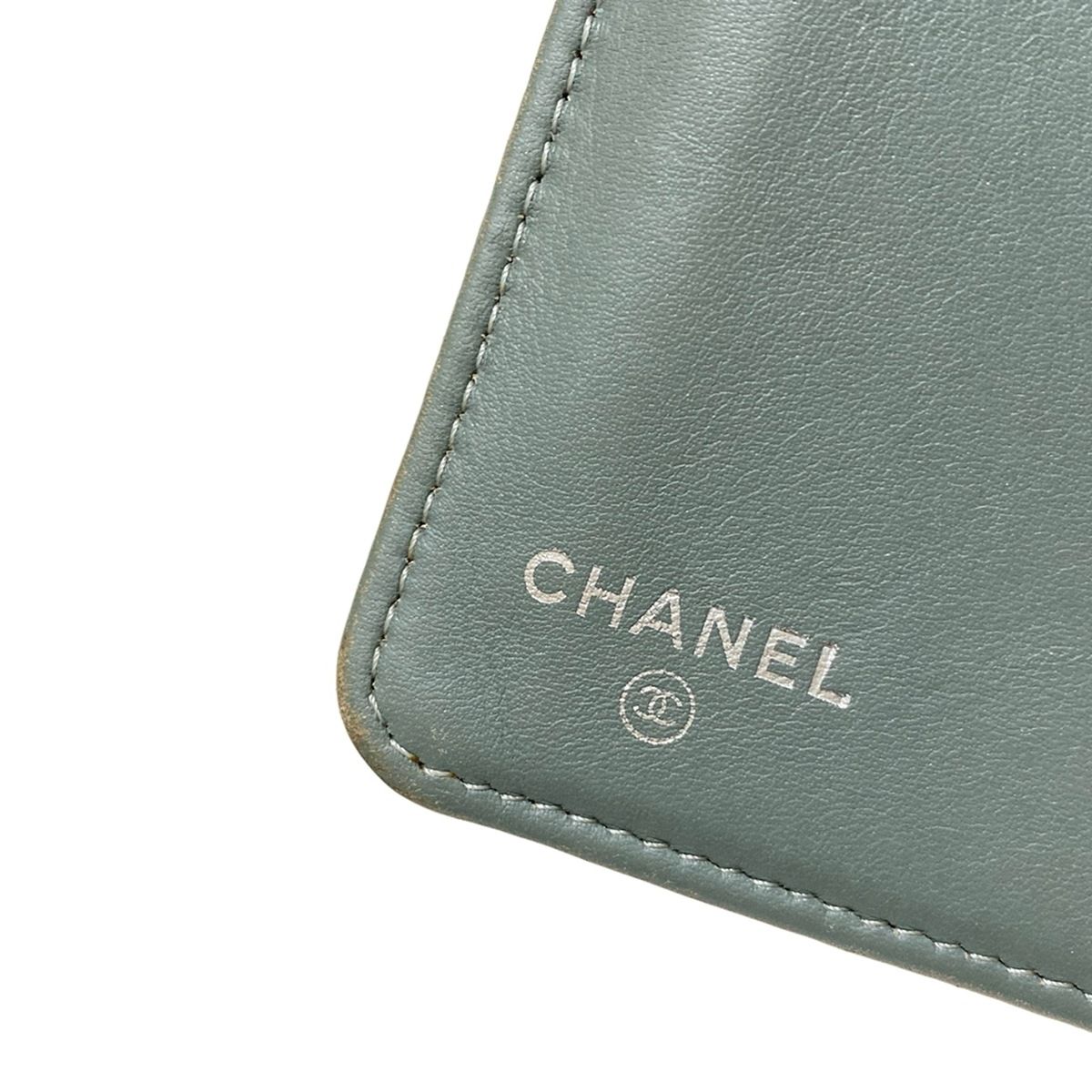  CHANEL シャネル 長財布 マトラッセ カーキ シルバー金具 レザー その他 小物