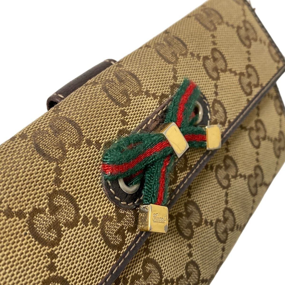  GUCCI グッチ 長財布 GG柄 シェリー ウェブ 不鮮明 ベージュ×ダークブラウン レザー その他 小物