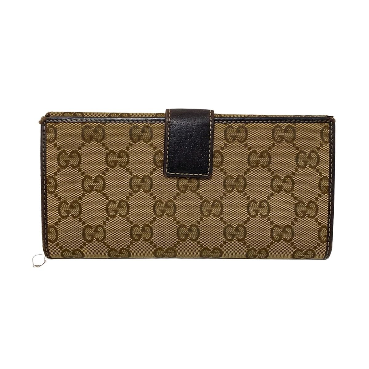 GUCCI グッチ 長財布 GG柄 シェリー ウェブ 不鮮明 ベージュ×ダークブラウン レザー