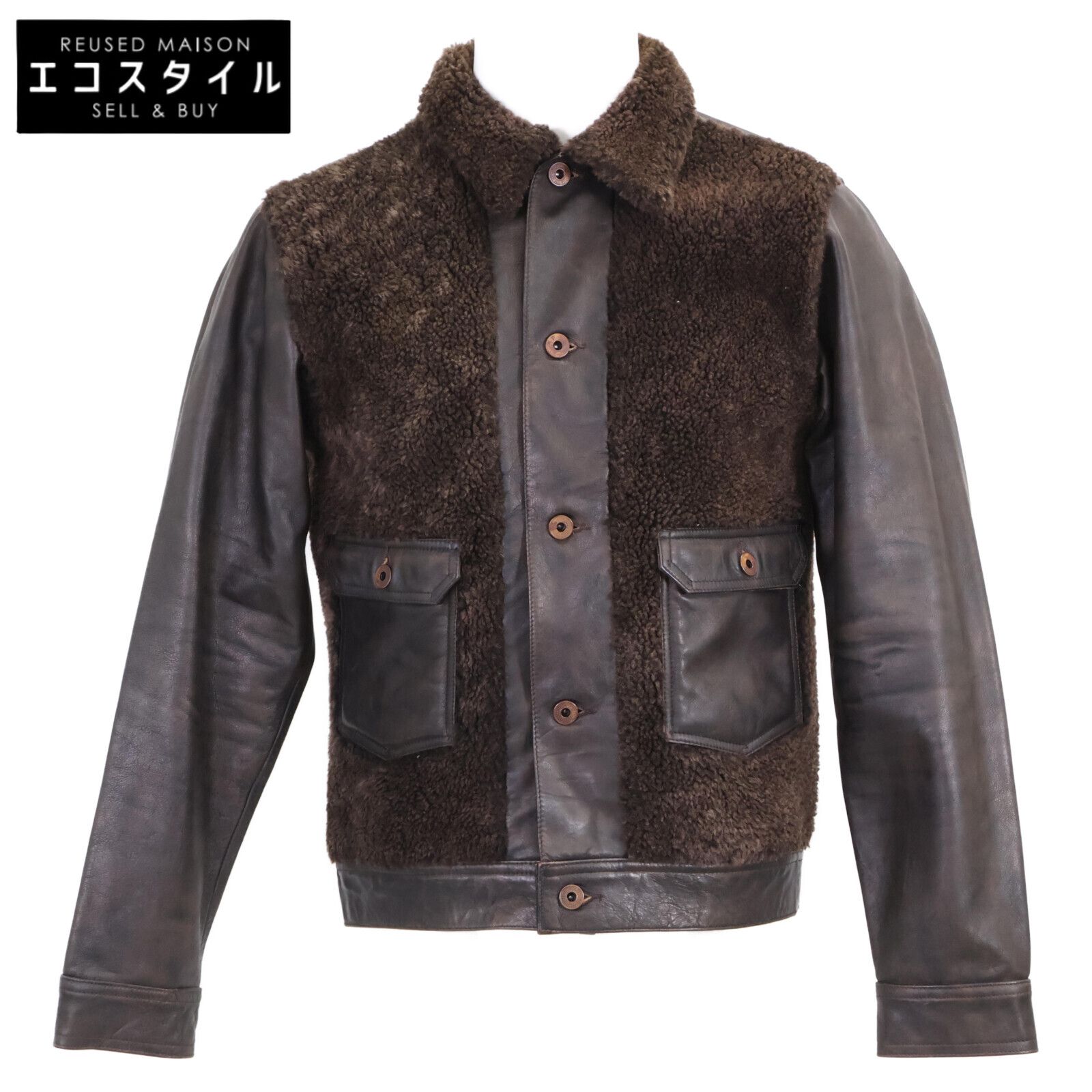RRL ダブルアールエル 正規 24AW MNRROTW16020148 GRIZZLY JACKET シアリング パネルド ラムレザー XS