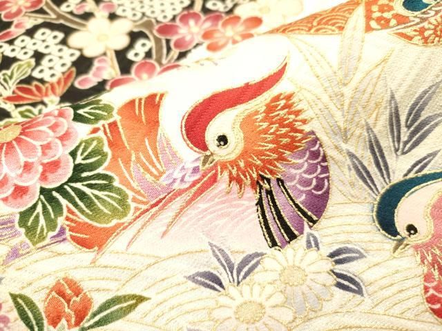 平和屋着物●豪華振袖　刺繍　鴛鴦舞花文　金彩　正絹　逸品　CAAW7839yc 平和屋着物□豪華振袖 駒刺繍 御所車鴛鴦花文 金彩 正絹 逸品