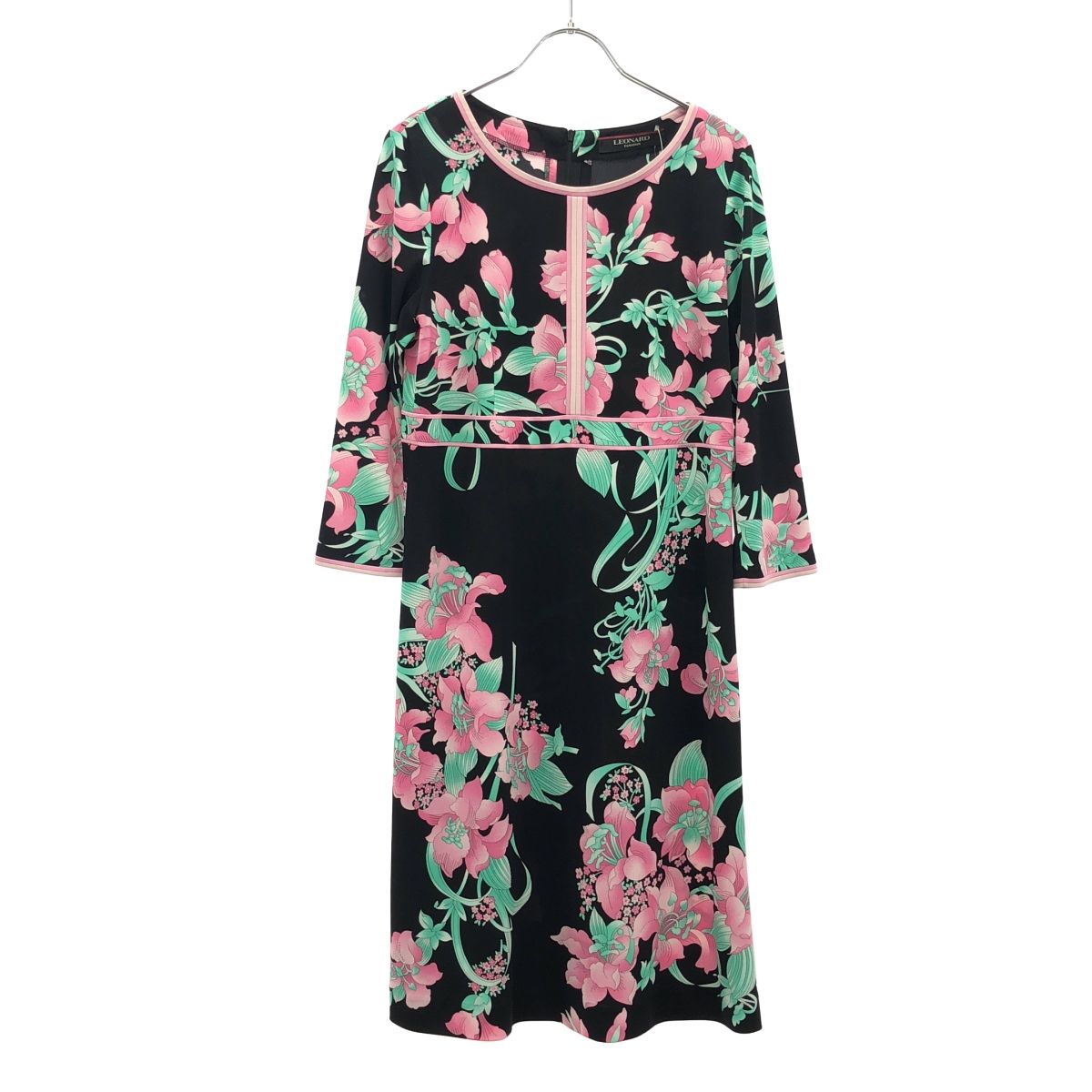 LEONARD FASHION レオナールファッション 18SS カンカン フラワープリントドレスワンピース 0170226 ブラック ピンク 38