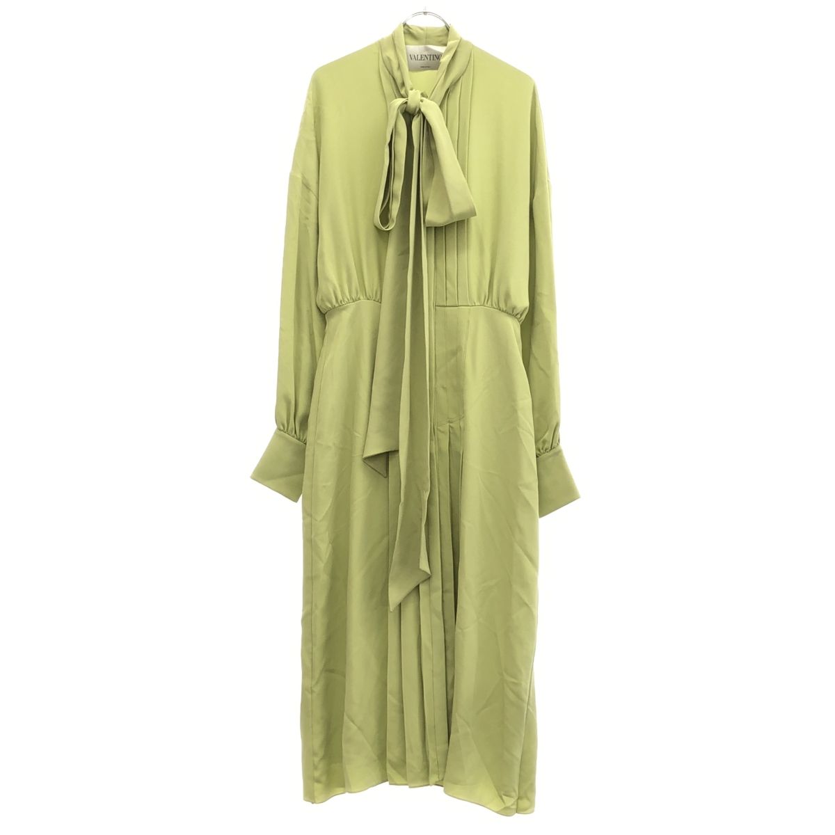VALENTINO ヴァレンティノ ボウタイシルクワンピース グリーン 40