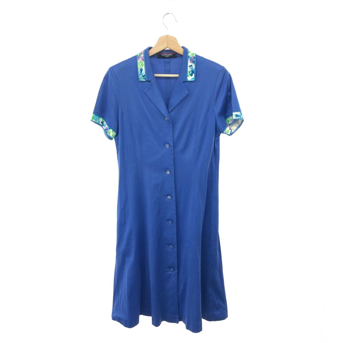 LEONARD レオナール 半袖ワンピース サイズ:L 花柄 パープル/ブルー