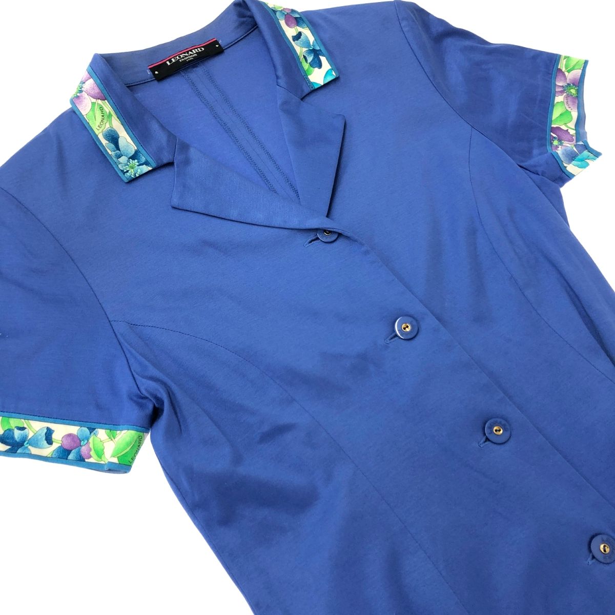 LEONARD レオナール 半袖ワンピース サイズ:L 花柄 パープル/ブルー