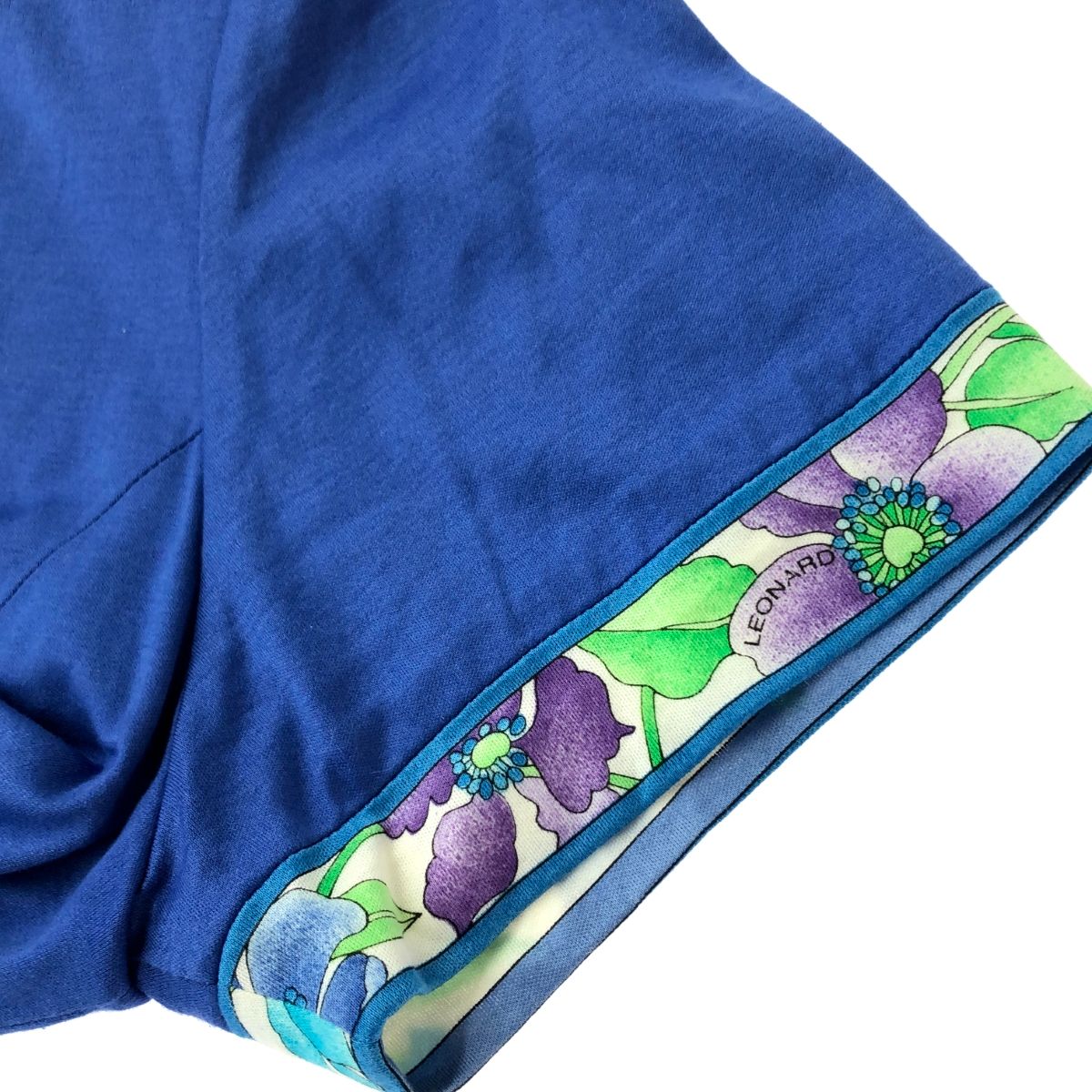 LEONARD レオナール 半袖ワンピース サイズ:L 花柄 パープル/ブルー