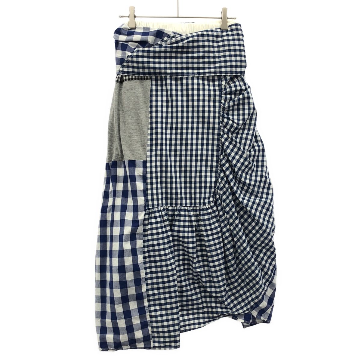 ZUCCA ズッカ 2008SS パッチワークアシンメトリーギンガムスカート ZU81JG197 ブルー系 M