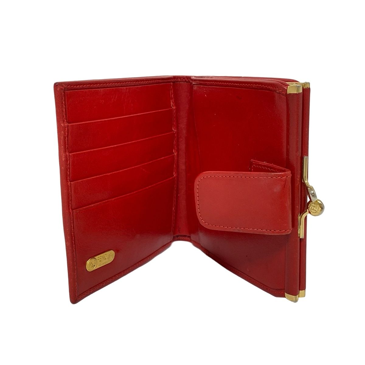 FENDI 二つ折り財布 レッド FENDI(フェンディ) 2つ折り財布 - ブラウン×黒×レッド 豹柄 レザー