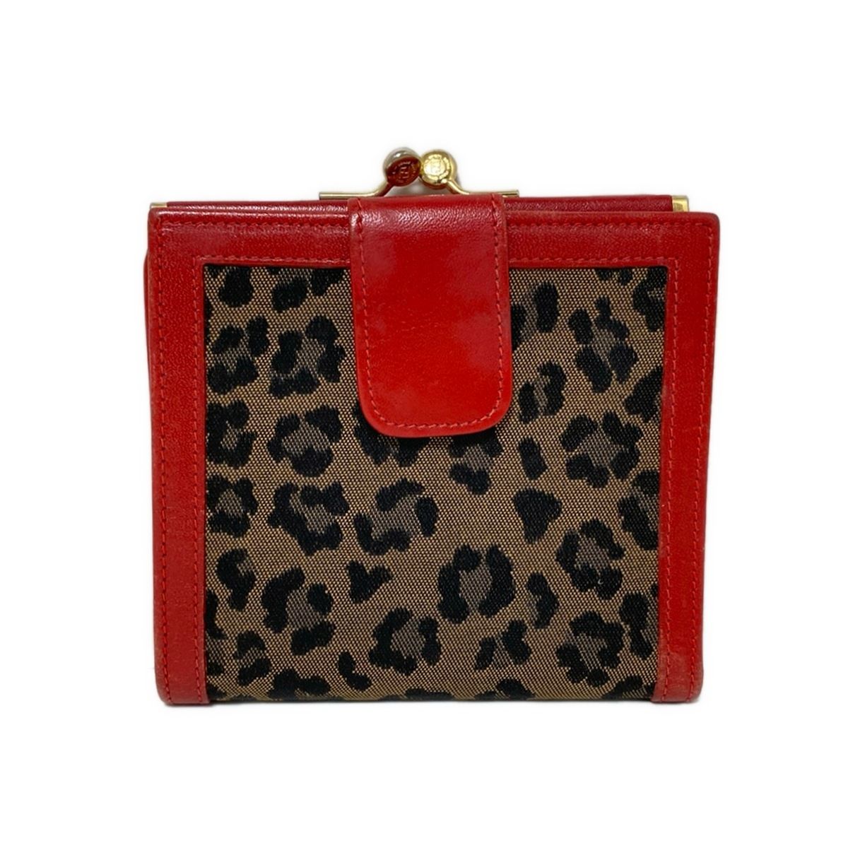 FENDI(フェンディ) 2つ折り財布 - ブラウン×黒×レッド 豹柄 レザー
