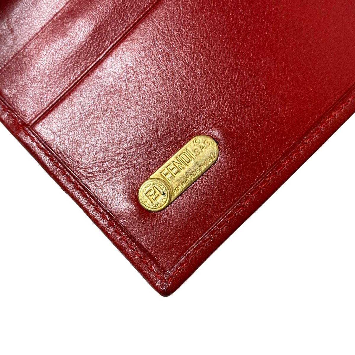 FENDI(フェンディ) 2つ折り財布 - ブラウン×黒×レッド 豹柄 レザー