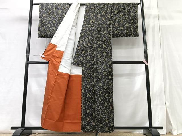 平和屋着物▽上質な紬 単衣 麻の葉間道 正絹 逸品 CAAV3778dy