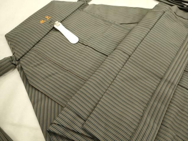 平和屋着物□極上 男性 神代本場仙台平 行灯袴 縞 神尾織物謹製 証紙