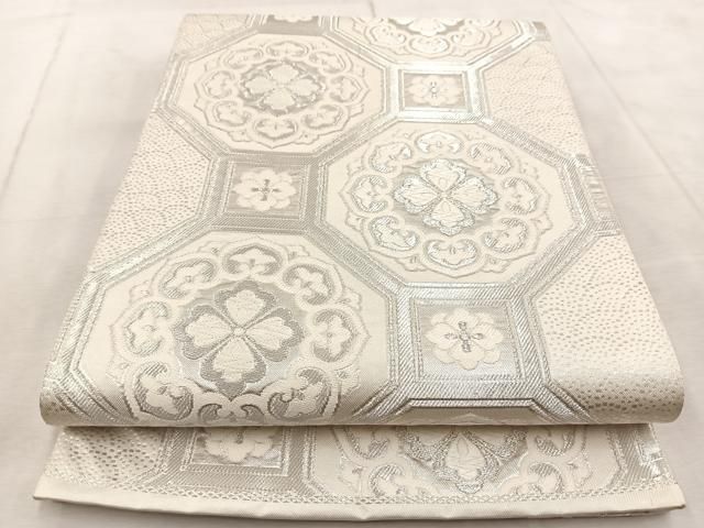 平和屋着物◎六通柄袋帯 唐織 蜀江花文 銀糸 正絹 逸品 BAAV4773yc