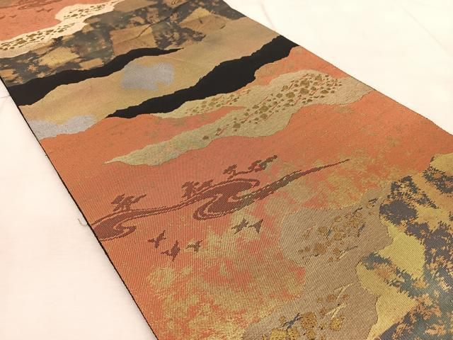 平和屋着物◎西陣 服部織物謹製 六通柄袋帯 こはく錦 道長吉祥文 黒地