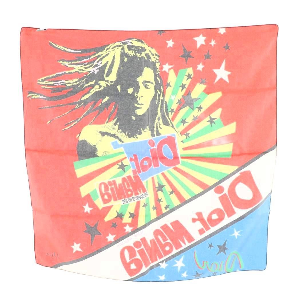 クリスチャンディオール Christian Dior MANIA スカーフ ロゴ 星 スター シルク 赤 レッド 黒 ブラック 白 ホワイト AN 6 OH