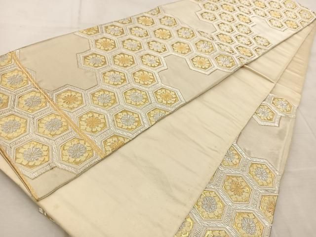 ご確認用✨服部織物✨白鳥緞子✨六通袋帯 平和屋着物◎西陣 服部織物謹製 六通柄袋帯 白鳥緞子 花車文