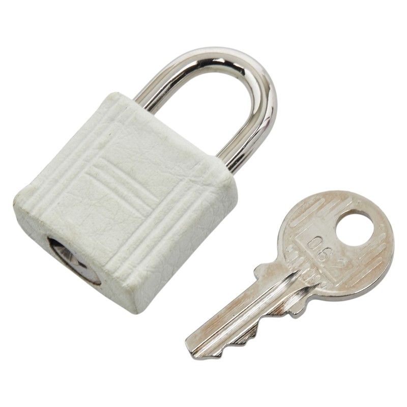 エルメス カデナ 南京錠 キー セット シルバー ホワイト メタル レザー レディース HERMES 1-0242297