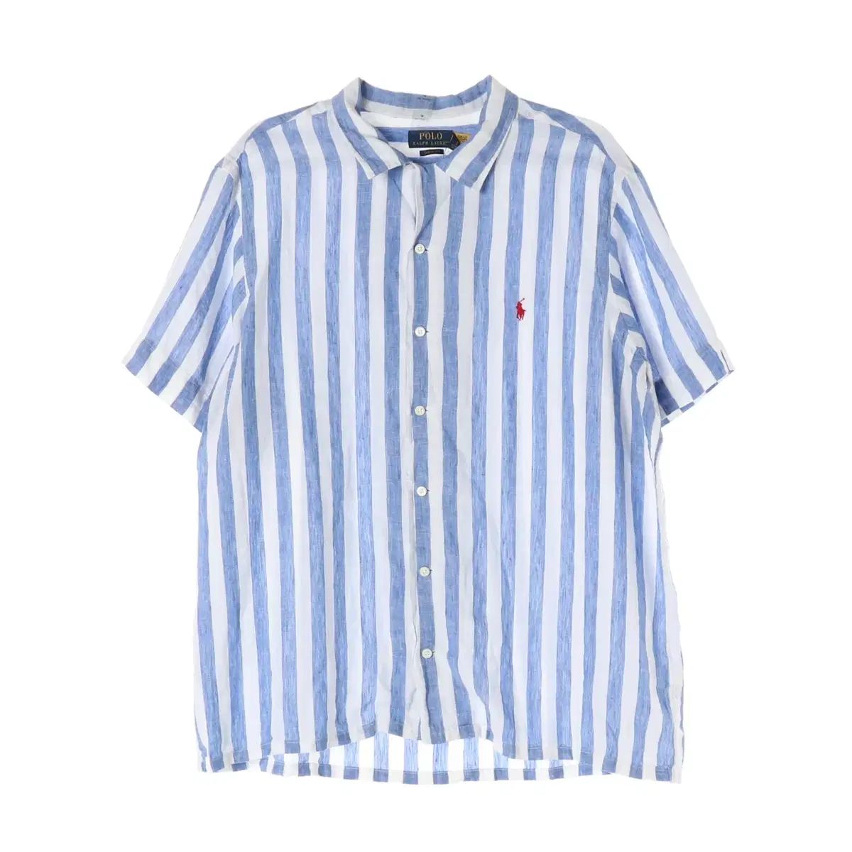 ポロ ラルフ ローレン 25SS リネン100％ ブルー ストライプ 半袖シャツ
