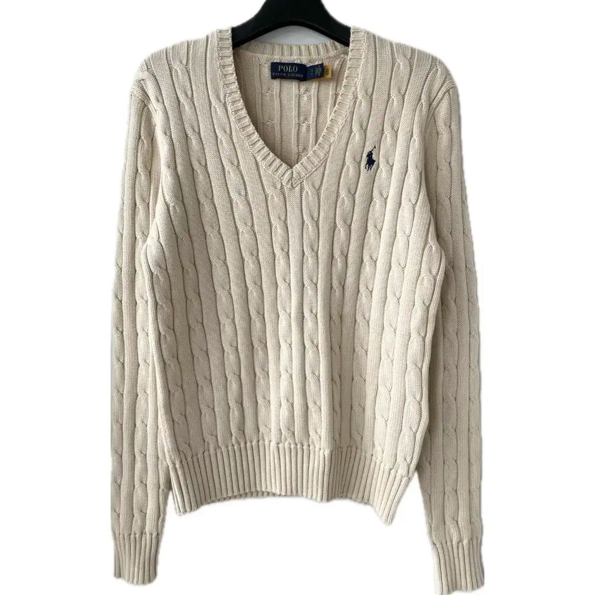レディース S ポロ ケーブル編み ニット ケーブル セーター ピマコットン コットン クリーム アイボリー Vネック