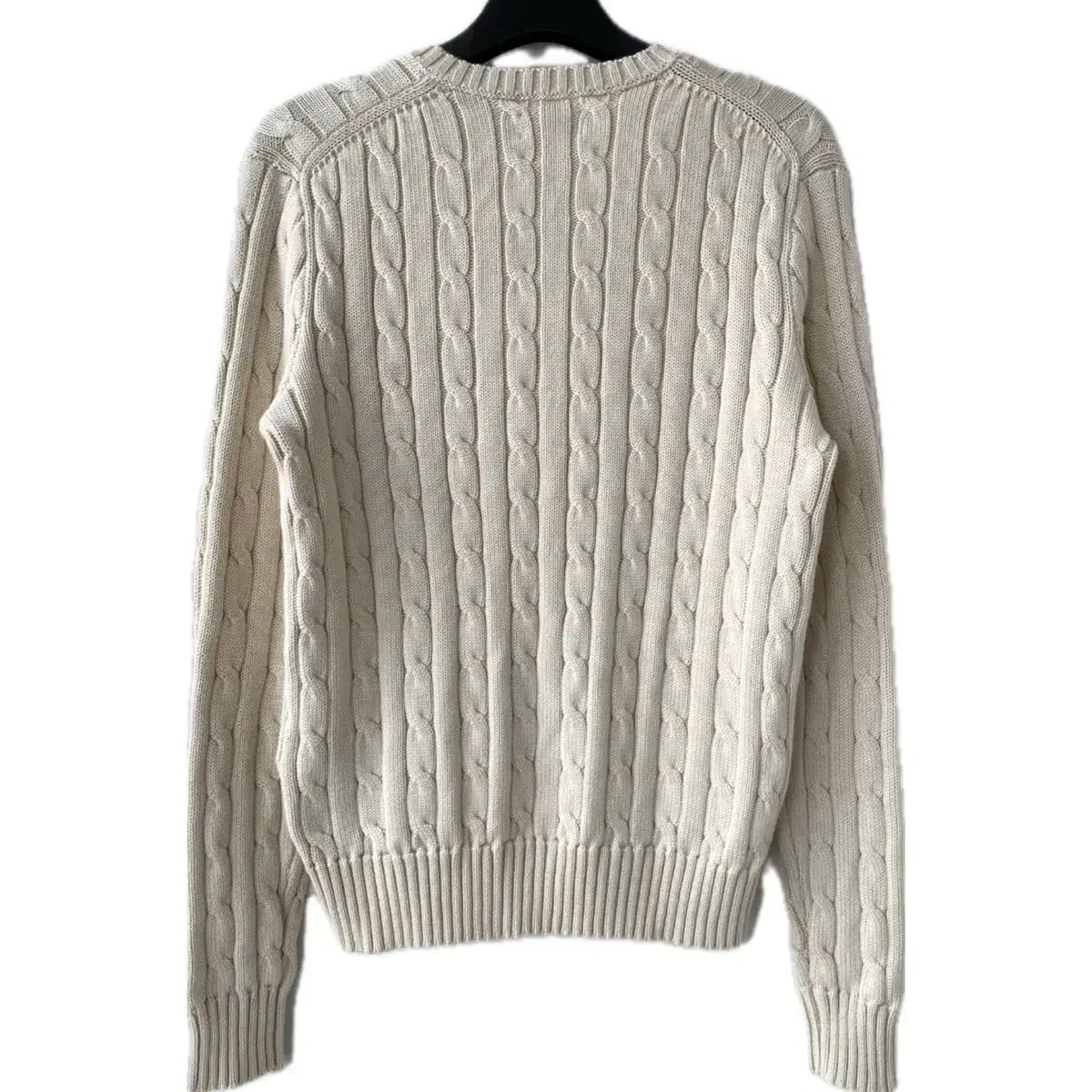 レディース S ポロ ケーブル編み ニット ケーブル セーター ピマコットン コットン クリーム アイボリー Vネック