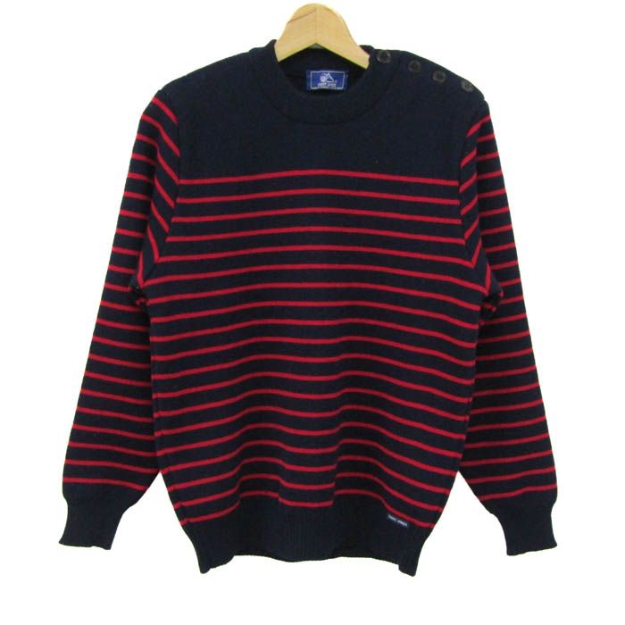 セントジェームス ニット 長袖 ボーダー クルーネック ウール トップス レディース フリーサイズ ネイビー×レッド SAINT JAMES