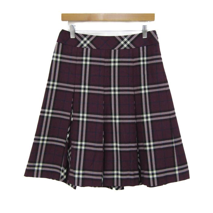 バーバリーロンドン プリーツスカート ノバチェック ウール ボトムス レディース 40サイズ パープル×ホワイト BURBERRY LONDON