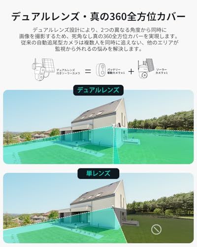 新進化デュアル防犯カメラ 同時記録 再生 真の360全方位カバー COOAU 防犯カメラ 屋外 ソーラー 電池式 5W高効率太陽光充電 大容量バッテリー長持ち 電源不要 工事不要 簡単設置 監視カメラ セキュリティカメラ 300万 ec578c7d