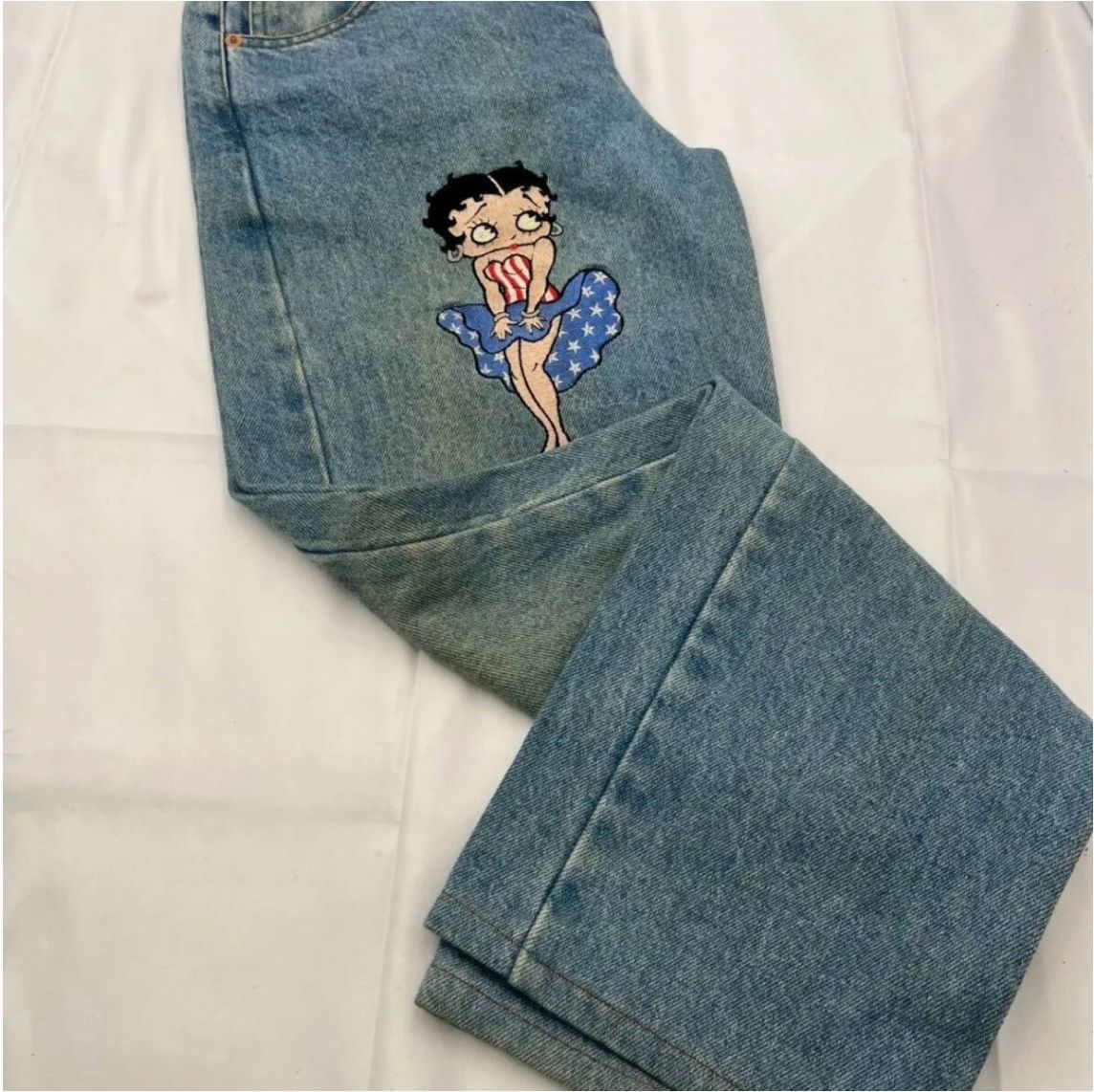 レトロ TOO CUTE! × Betty Boop 刺繍デニムパンツ Sサイズ 現状品