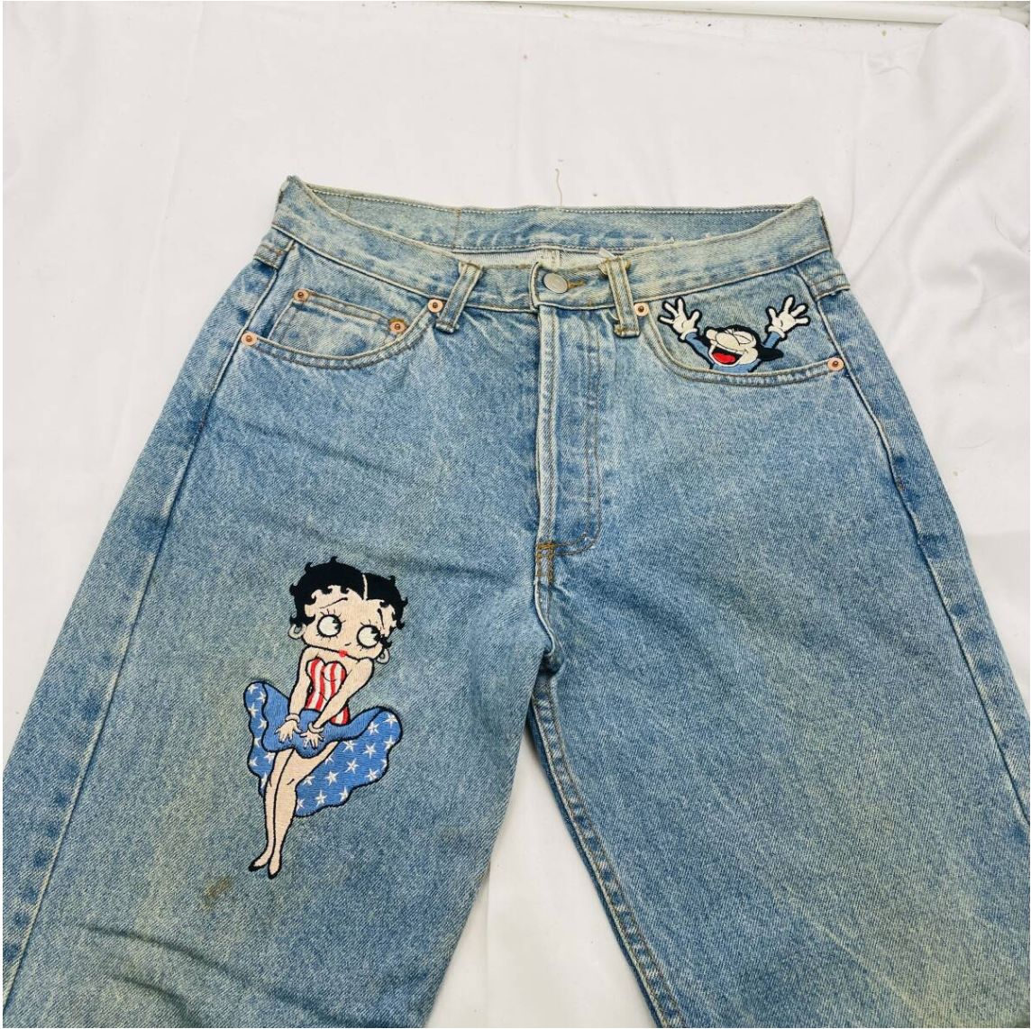 レトロ TOO CUTE! × Betty Boop 刺繍デニムパンツ Sサイズ 現状品