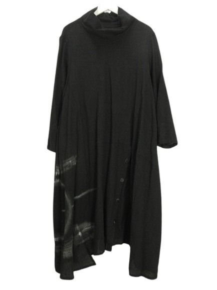 ジウ 慈雨 センソユニコ ワンピース 変形 ウール プリント 40 ブラック 黒 チュニック