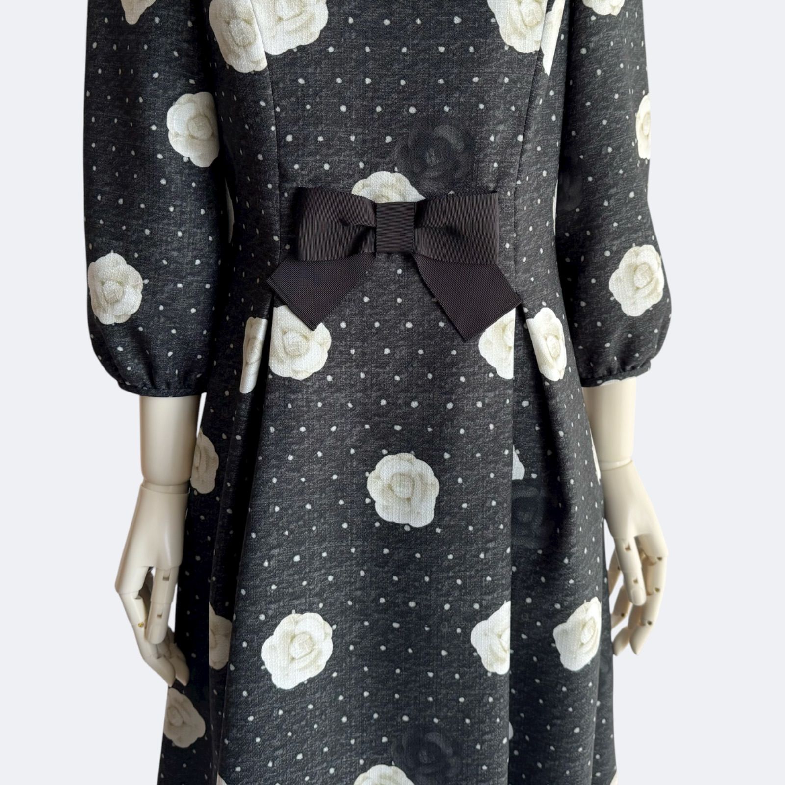  M’S GRACY エムズグレイシー カメリア ワンピース リボン花柄 フ 長袖 七分袖 ひざ丈ワンピース