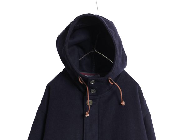 なクーポン配布中! 90s ポロ ラルフローレン メルトン ウール ハーフ コート メンズ XL フルジップ ロング フード パーカー ダッフル 大きいサイズ