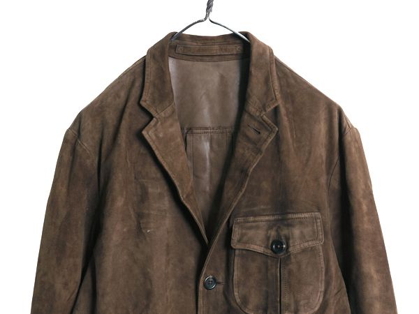 00s ポロ ラルフローレン 本革 ヌバック レザー テーラード ジャケット メンズ M 程 革ジャン ハンティング スウェード ブルゾン