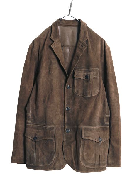 00 s ポロ ラルフローレン 本革 ヌバック レザー テーラード ジャケット メンズ M 程 革ジャン ハンティング スウェード ブルゾン