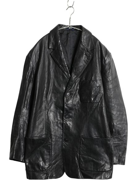90s ギャップ 本革 レザー テーラード ジャケット メンズ L 革ジャン ブレザー ライナー付き 牛革 シンプル ゆったり 無地 黒