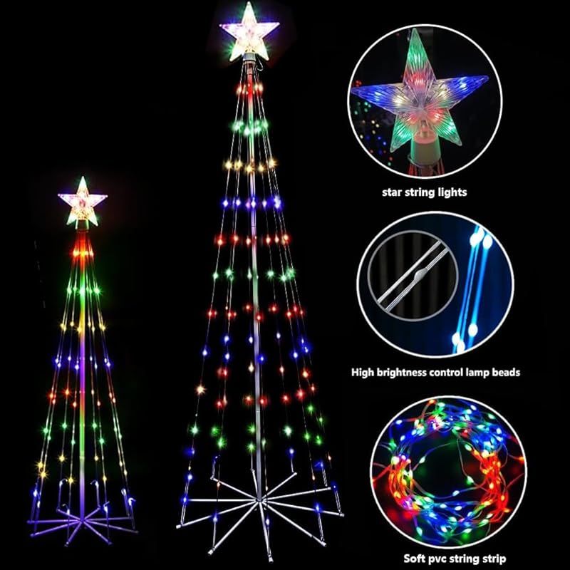 2セット クリスマス コーン ツリー ライト LED ライト ショーのクリスマス ツリー 星が付いている円錐形 8 つのモード タイマーのリモート コントロールが付いている 庭のポーチのパティオの屋内屋外新年の休日の装飾のために適した 18 0