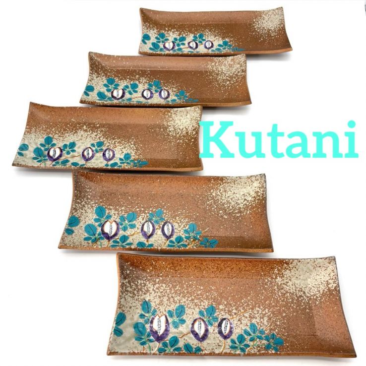 九谷焼 泉峯 長角皿揃 焼物皿 長皿 木箱入り