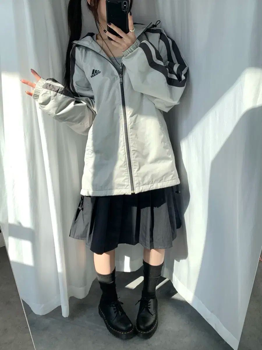 adidas adidas サイドライン ヤンググレー フード ウィンドブレーカー ジャケット