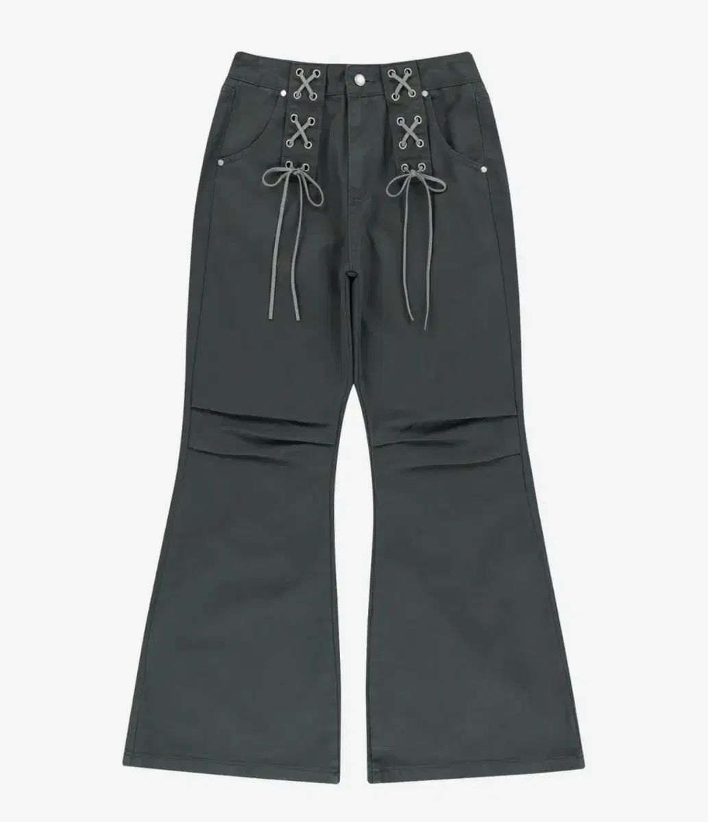 ニアノー ブーツカットパンツ チャコール LACE-UP BOOT CUT PANTS