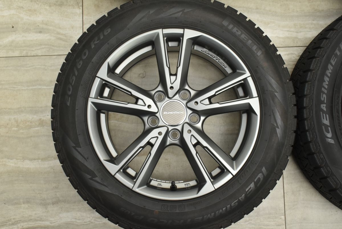  使用僅か ユーロテック 16 in 6 5 J 48 PCD 112 アイスアシンメトリコプラス 205 60 R フォルクスワーゲン T Cross ゴルフトゥーラン 16インチ タイヤ ホイールセット