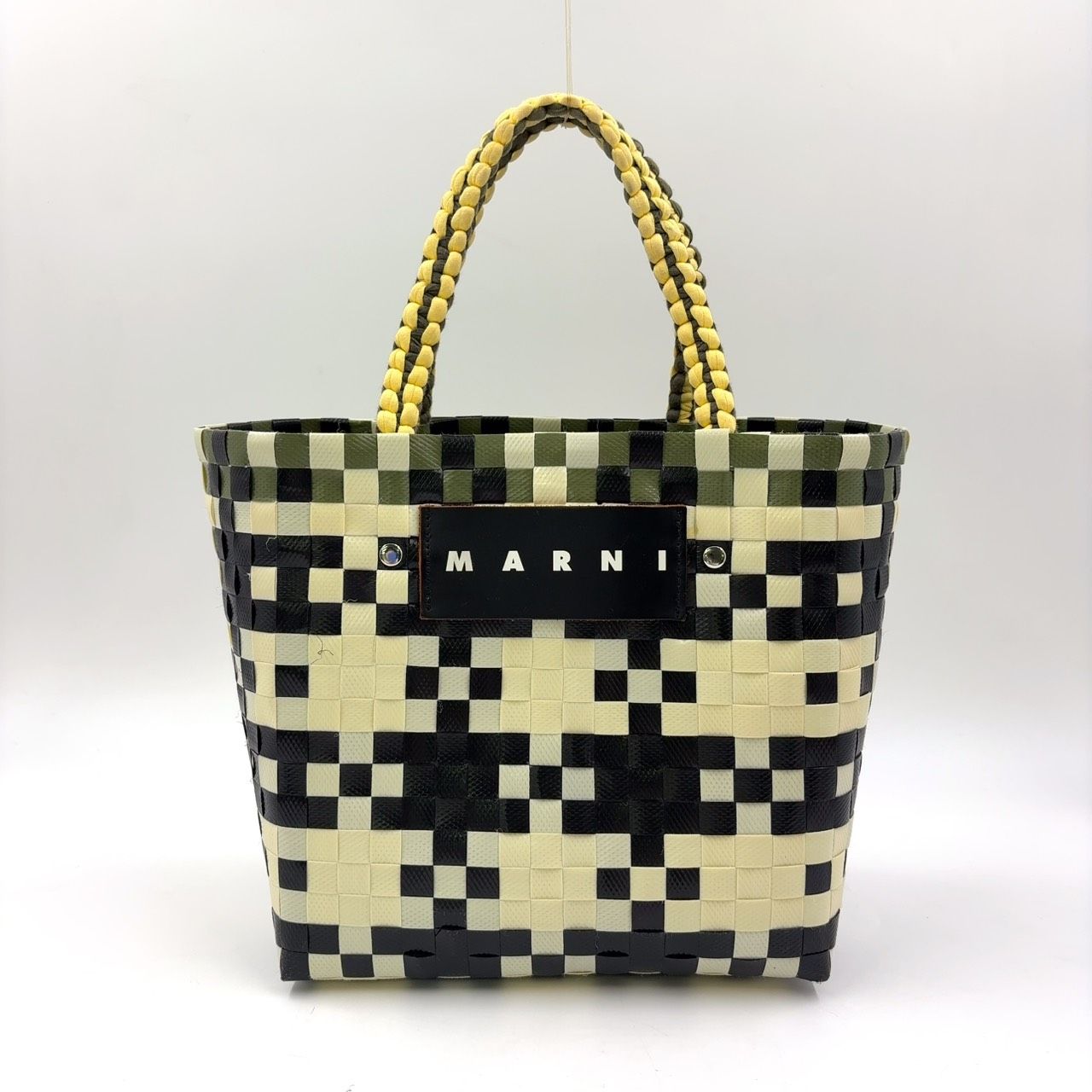 MARNI ジャージーバスケット アイボリーブラック MARNI ジャージハンドルミニバスケット レザー×コットン