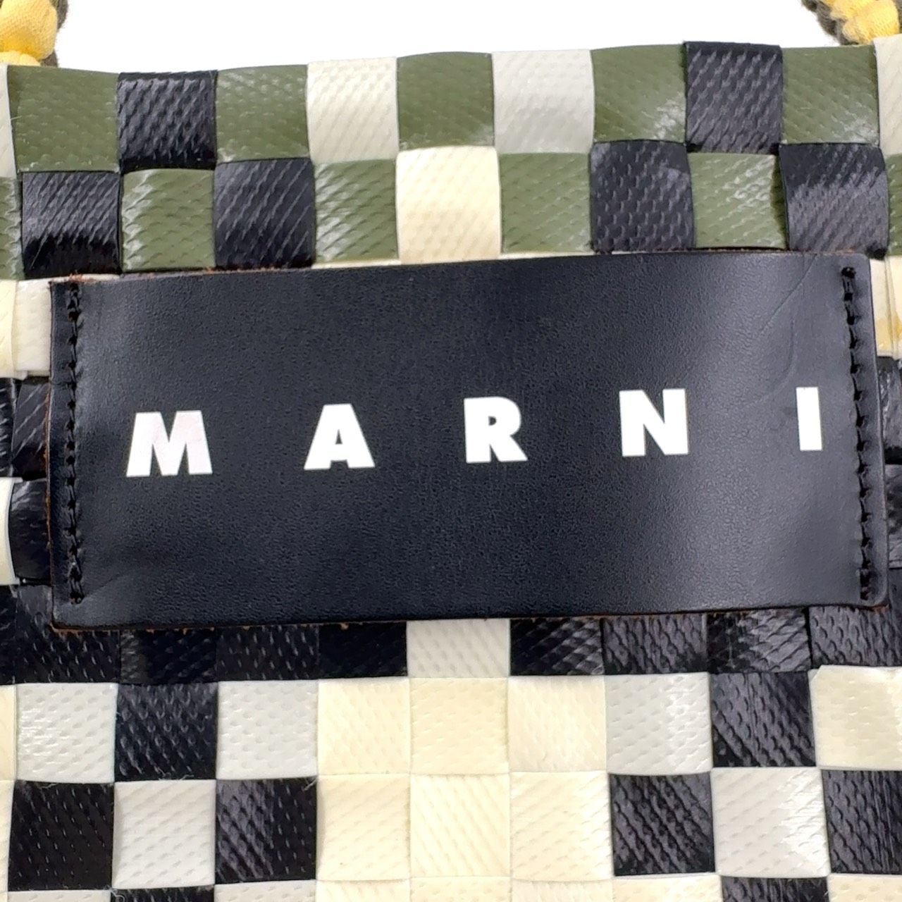 MARNI ジャージーバスケット アイボリーブラック MARNI ジャージハンドルミニバスケット レザー×コットン