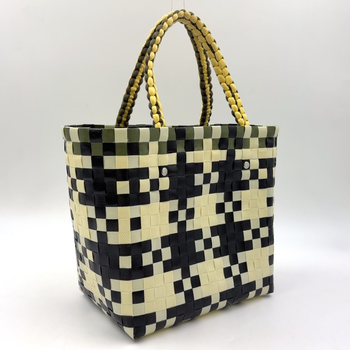 MARNI ジャージーバスケット アイボリーブラック MARNI ジャージハンドルミニバスケット レザー×コットン